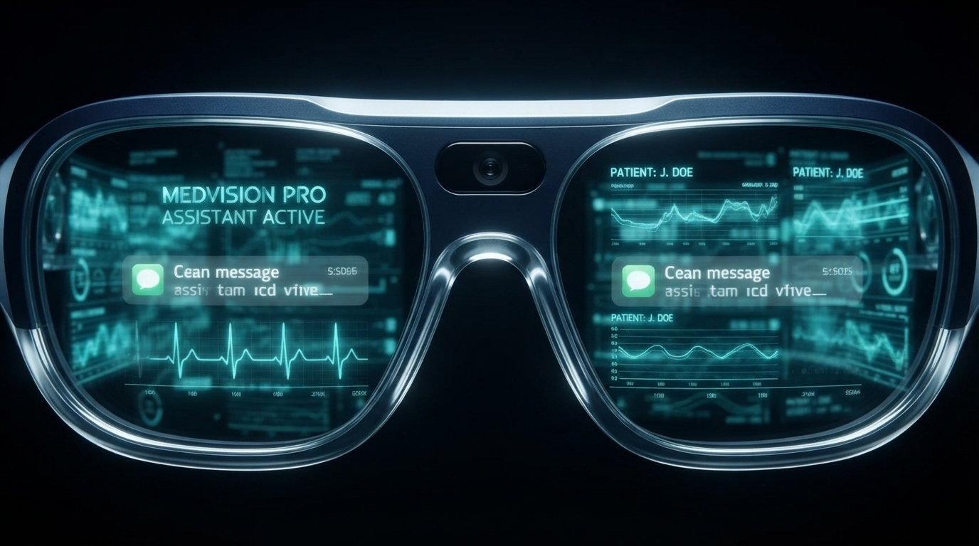 Óculos MedVision Pro com interface holográfica
